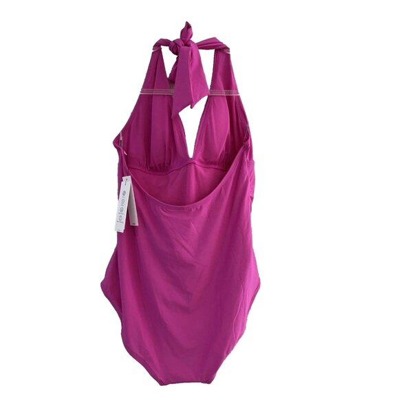 NWT DKNY Women's Tie-Back Halter-Style One-Piece Swimsuit In Carnation Pink Sz M - Picture 10 of 10